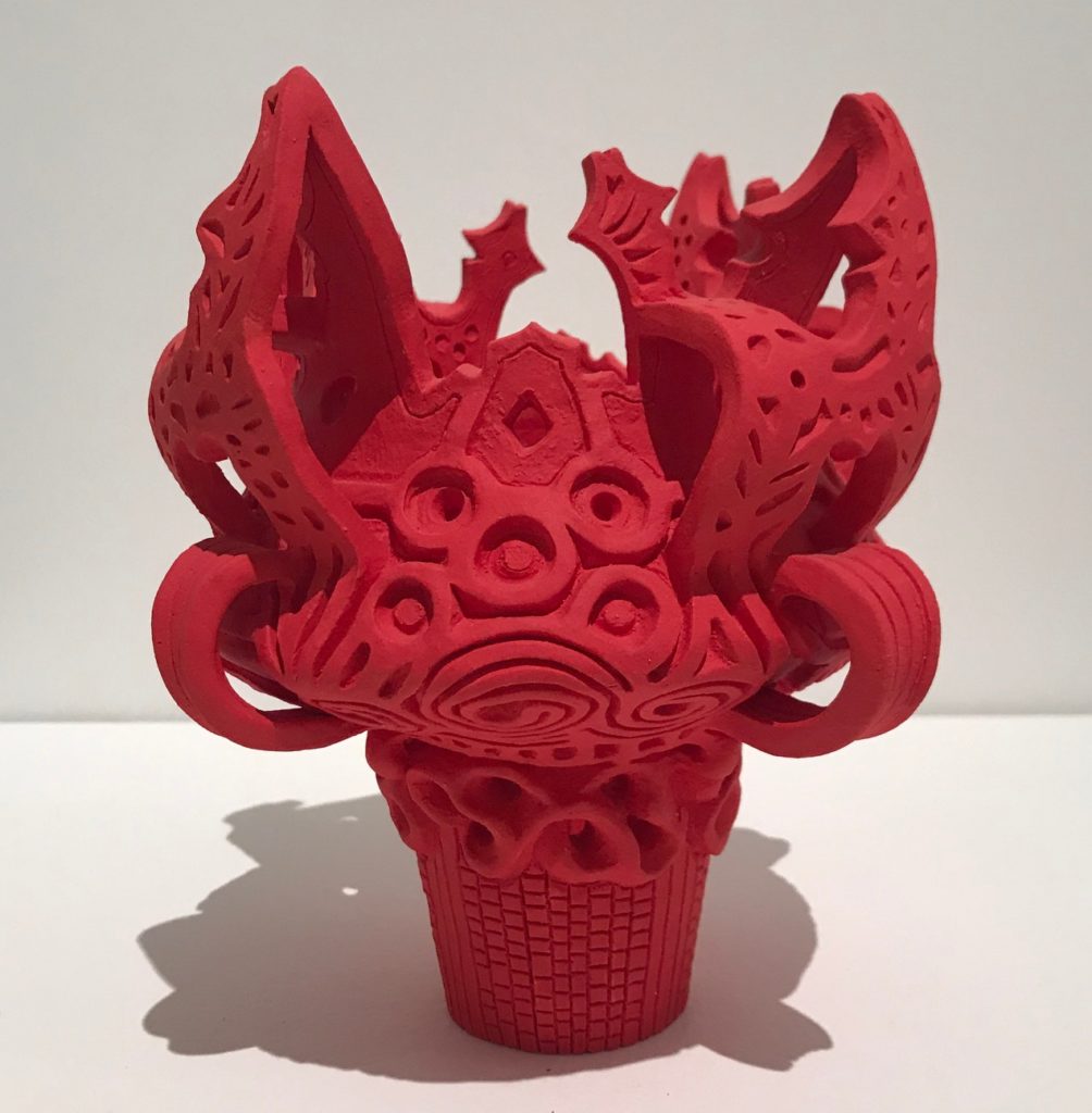 名もなきアーティスト作家の真っ赤な土器風な陶器のオブジェ　骨董市古物 名もなきアーティスト作家の真っ赤な土器風な陶器のオブジェ 骨董市